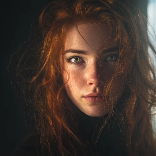 Redhead Portrait Piercing Green Eyes Natural Light