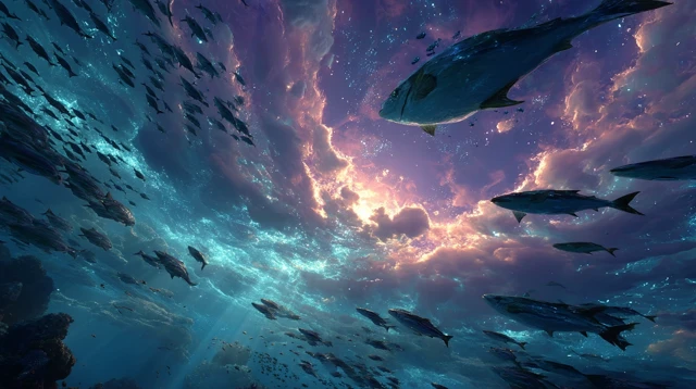 Underwater Fantasy Scene Deep Sea Fish School