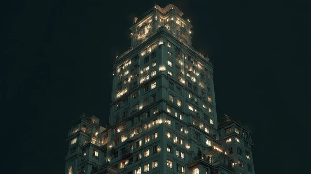 Luxury Tower Penthouse in English City at Dusk