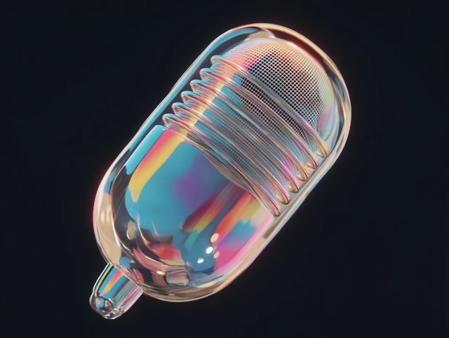 3D Render of a Transparent Blue Vintage Microphone