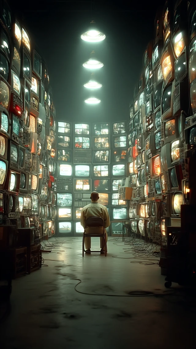 Surveillance Room: Man and Screens