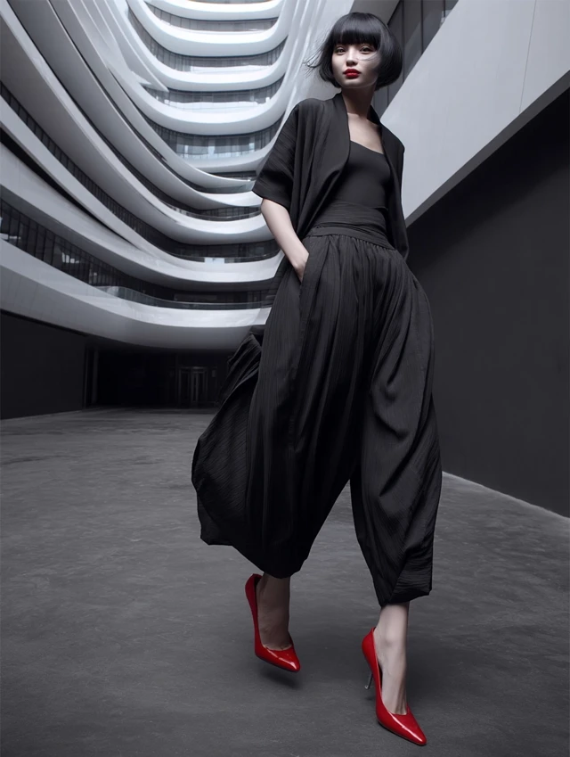 Fashion Forward Woman in Black and White