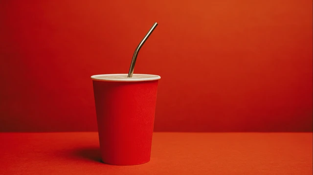 Red Cardboard Cup with Straw