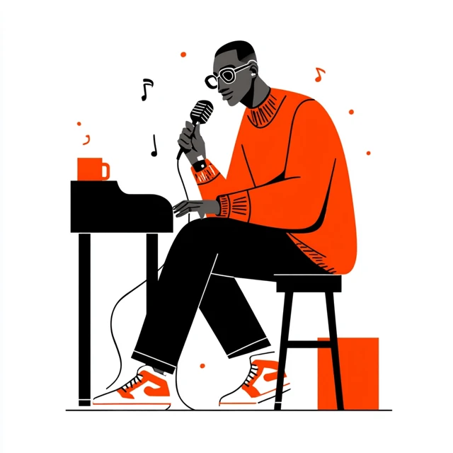 Minimalist Illustration of a Singer Playing Piano
