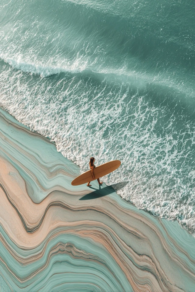 Girl Surfer Walking on Beach with Surfboard