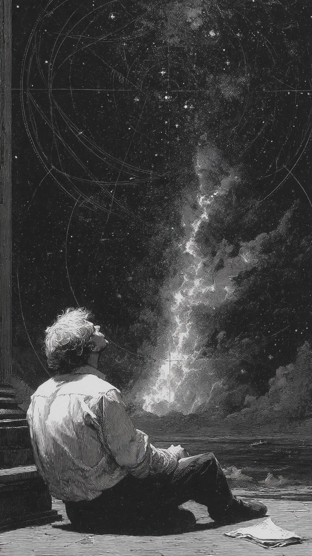 Meditating Figure Gazing at the Universe Vintage Art