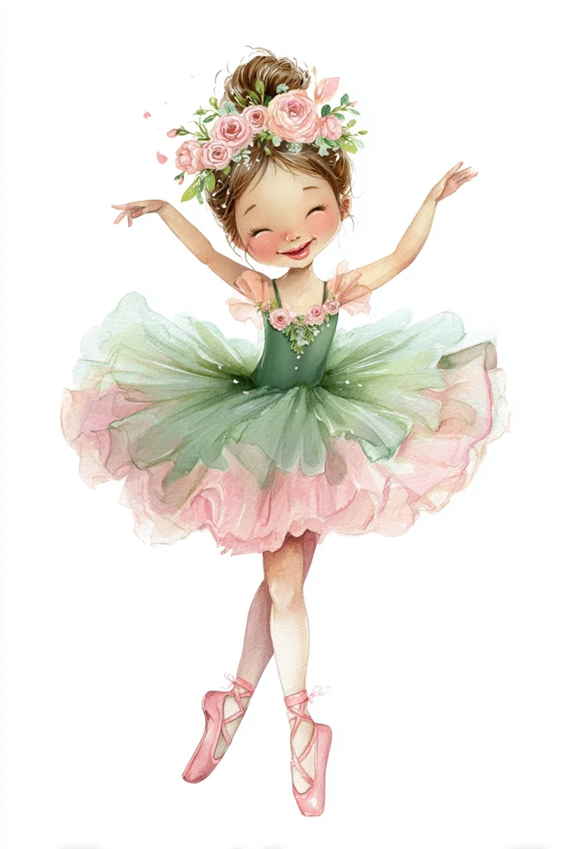 Ballerina Watercolor Clip Art Happy Smiling Dancer