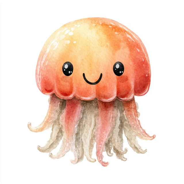 Cute Baby Jellyfish Watercolor Clipart