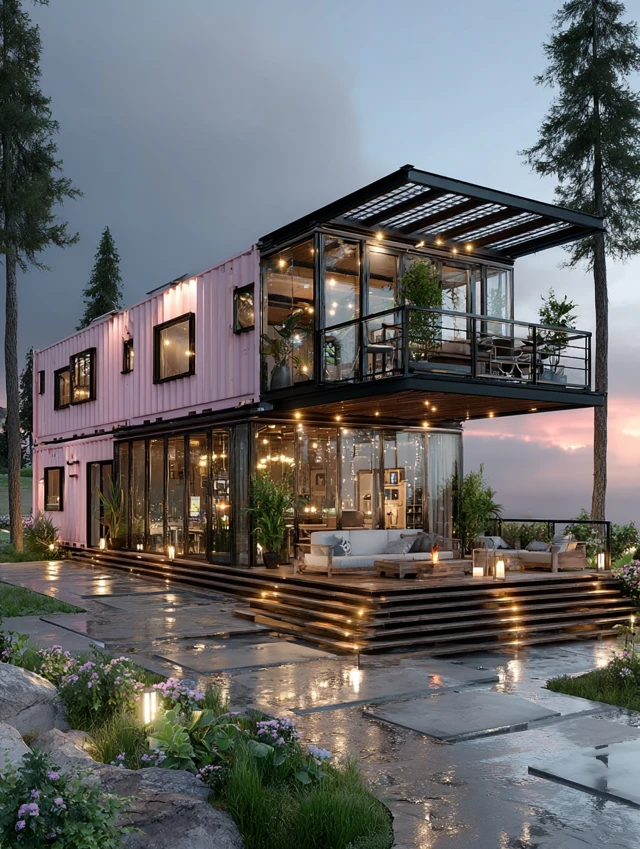 Modern Container House with Terrace and Balconies