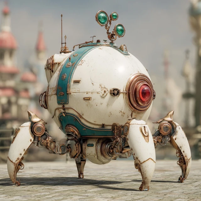 Dieselpunk Robot with Crab Legs in Clockwork City
