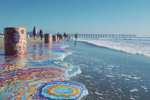 Beach Scene with Colorful Reflections