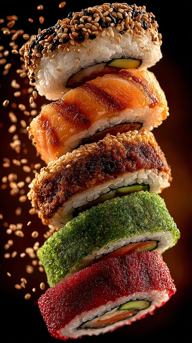 Delicious Sushi Nigiri: Floating in Air - Food Photography