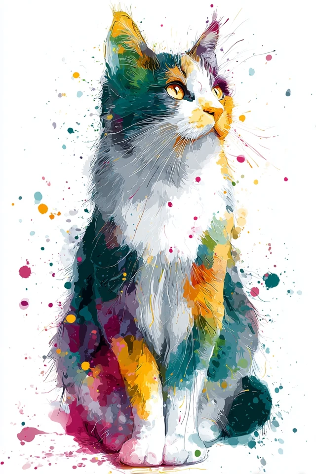 Colorful Cat Splash Painting Illustration