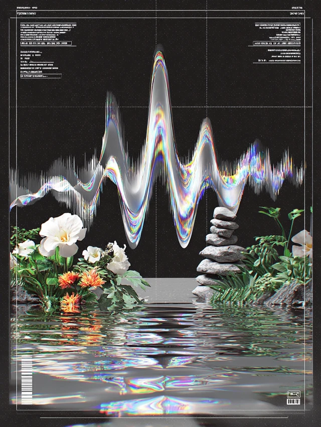 Vaporwave Audio Art Soundwaves TV Nature Collage