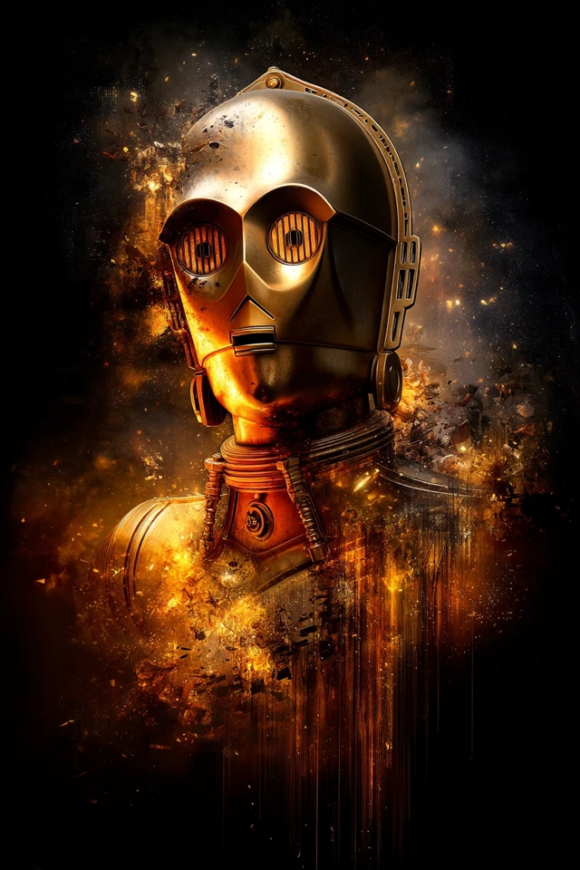 C3PO Art Star Wars Gold Robot Portrait