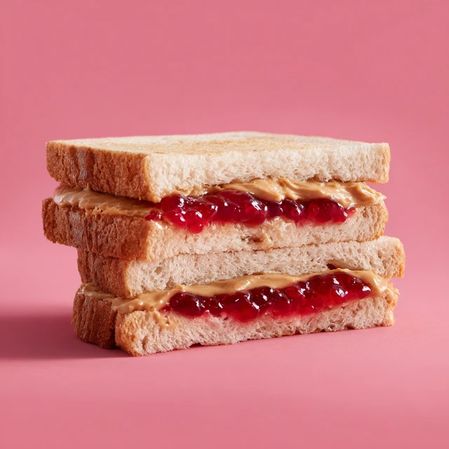Delicious Peanut Butter and Jelly Sandwich Closeup