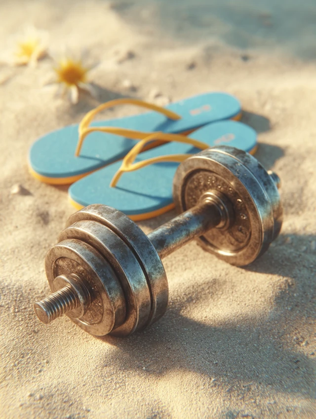 Beach Workout Dumbbell and Flip Flops