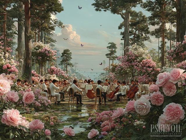 Orchestra in a Floral Paradise Dreamy Surreal Art
