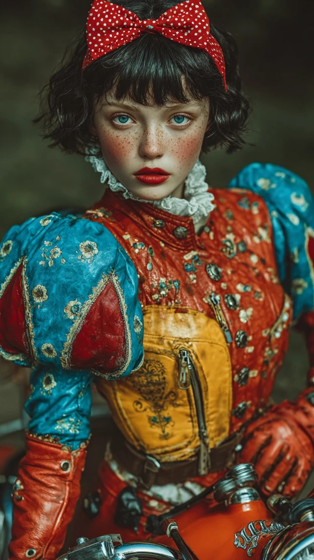 Snow White on a Motorcycle PhotoRealism Fashion Editorial