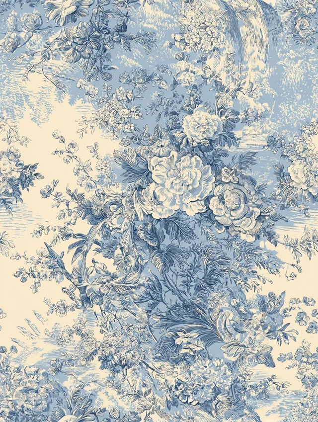 Vintage Toile de Jouy Floral Pattern Design