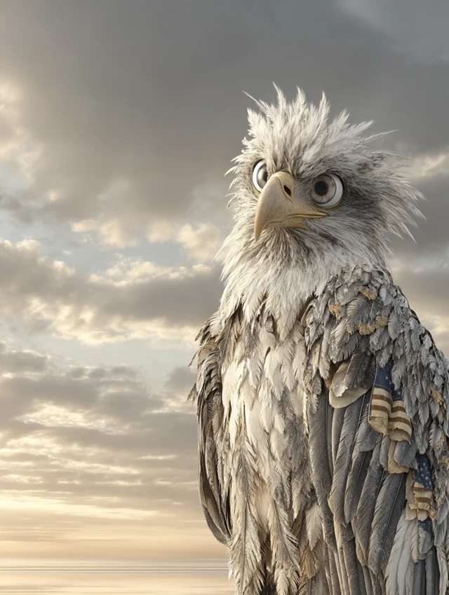 Bald Eagle with Googly Eyes at Sunrise