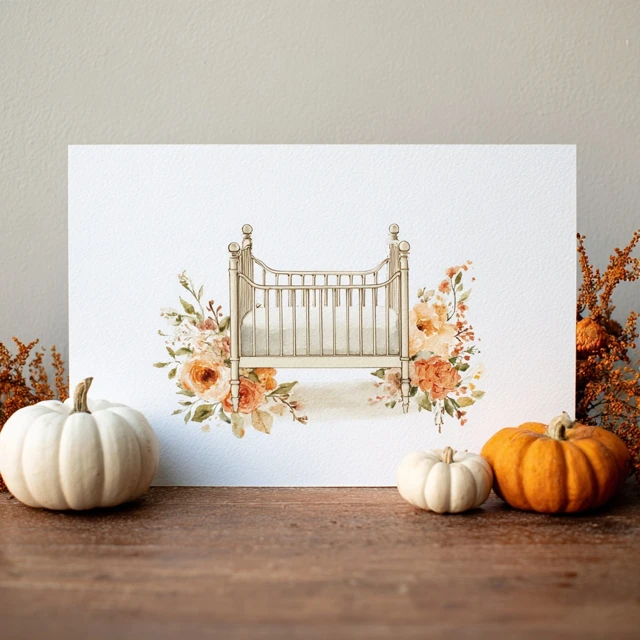 Watercolor Baby Crib with Autumn Florals