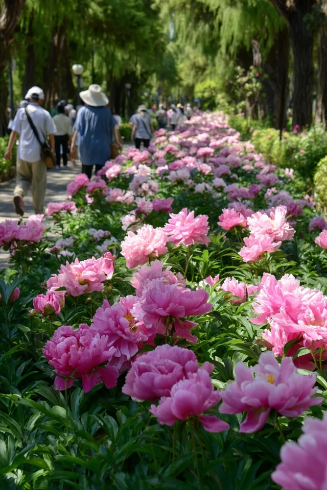 Blooming Peonies Spring Garden Scene