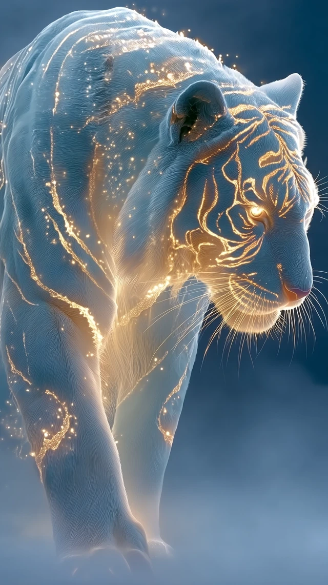 Mystical Spectral Tiger in Enchanted Forest at Dusk