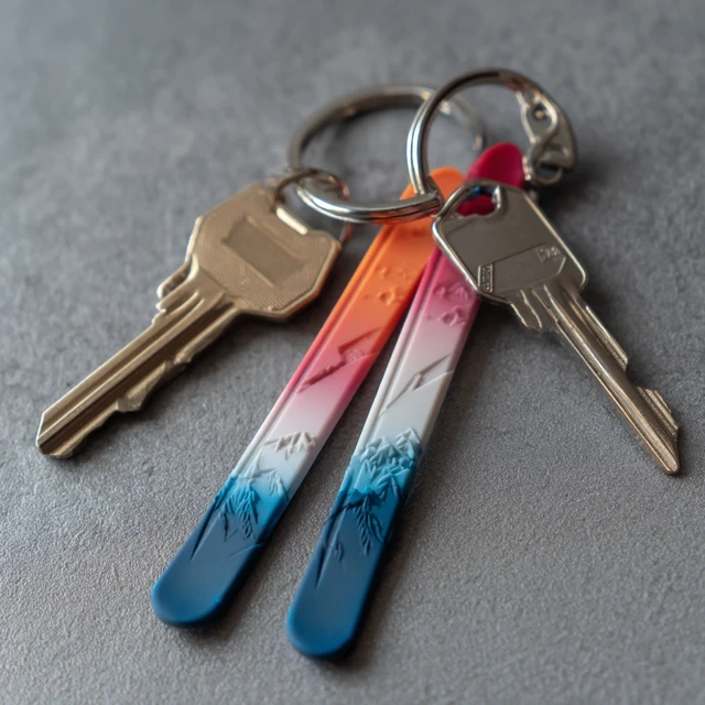 3D Printed Ski Keychain for Keys Gradient Plastic