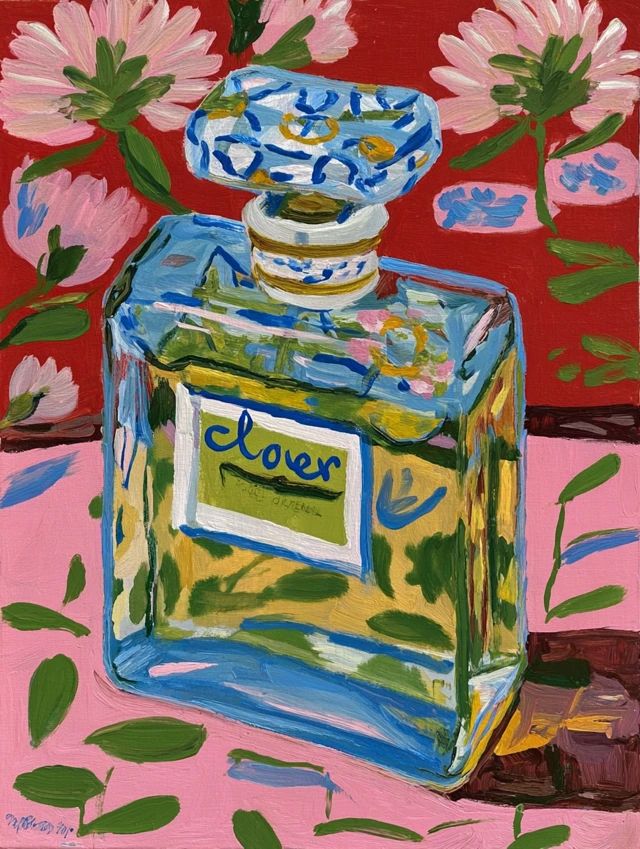 Clover Perfume Bottle Illustration CHANEL Style