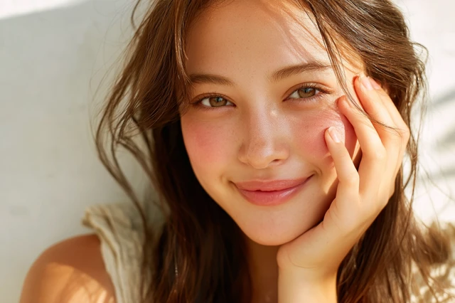 Japanese Woman with a Soft Smile and Glowing Skin