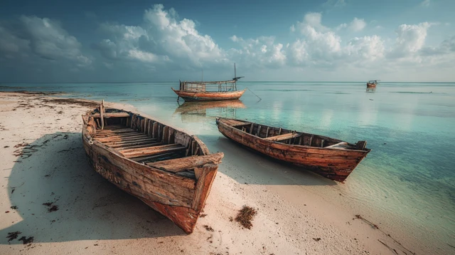Wooden Boats on a Beautiful Beach Scenery