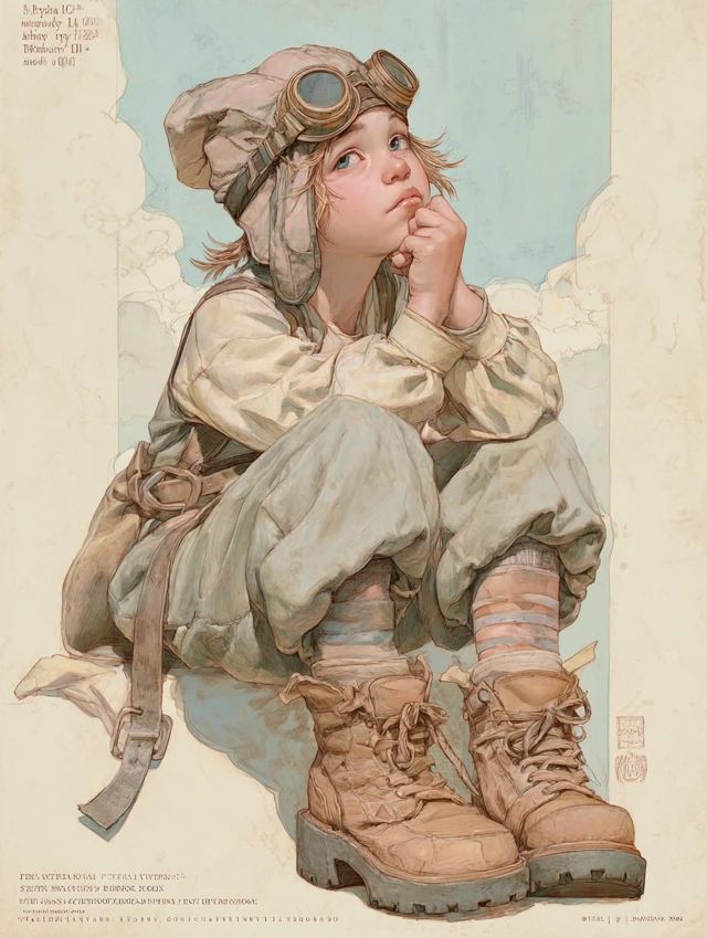 Steampunk Girl Pensive Illustration Art