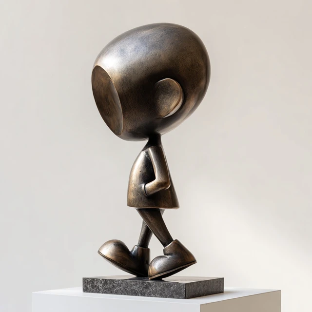 Bronze Sculpture Walking Boy Minimalism