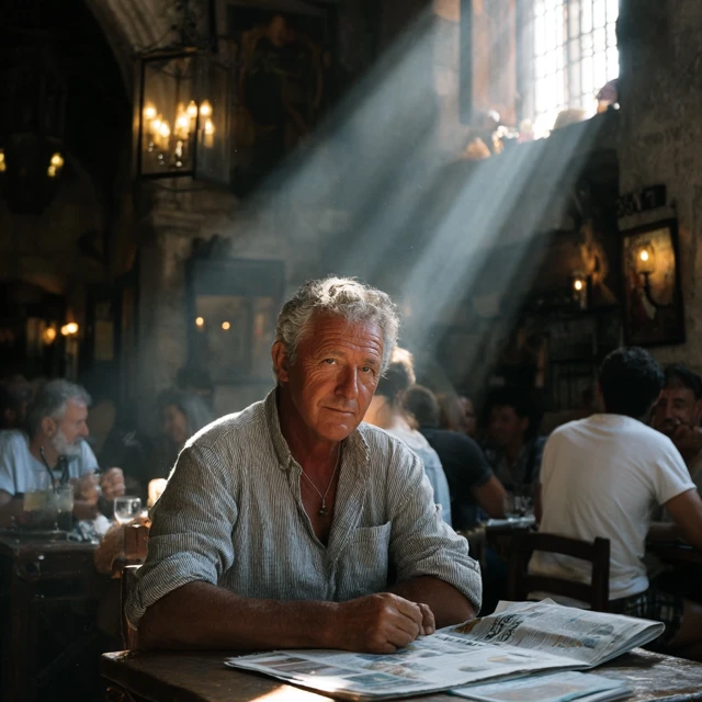 Cozy Spanish Cafe Scene Morning Light Photographic