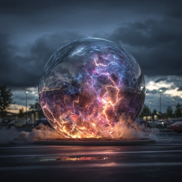 Metallic Orb UFO Havoc in Parking Lot