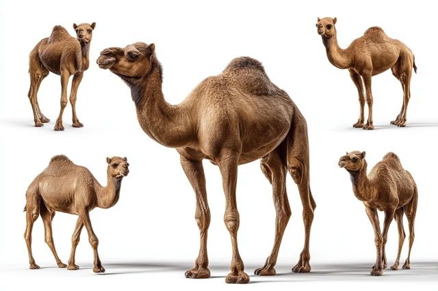 Dromedary Camels Collection Isolated on White Background