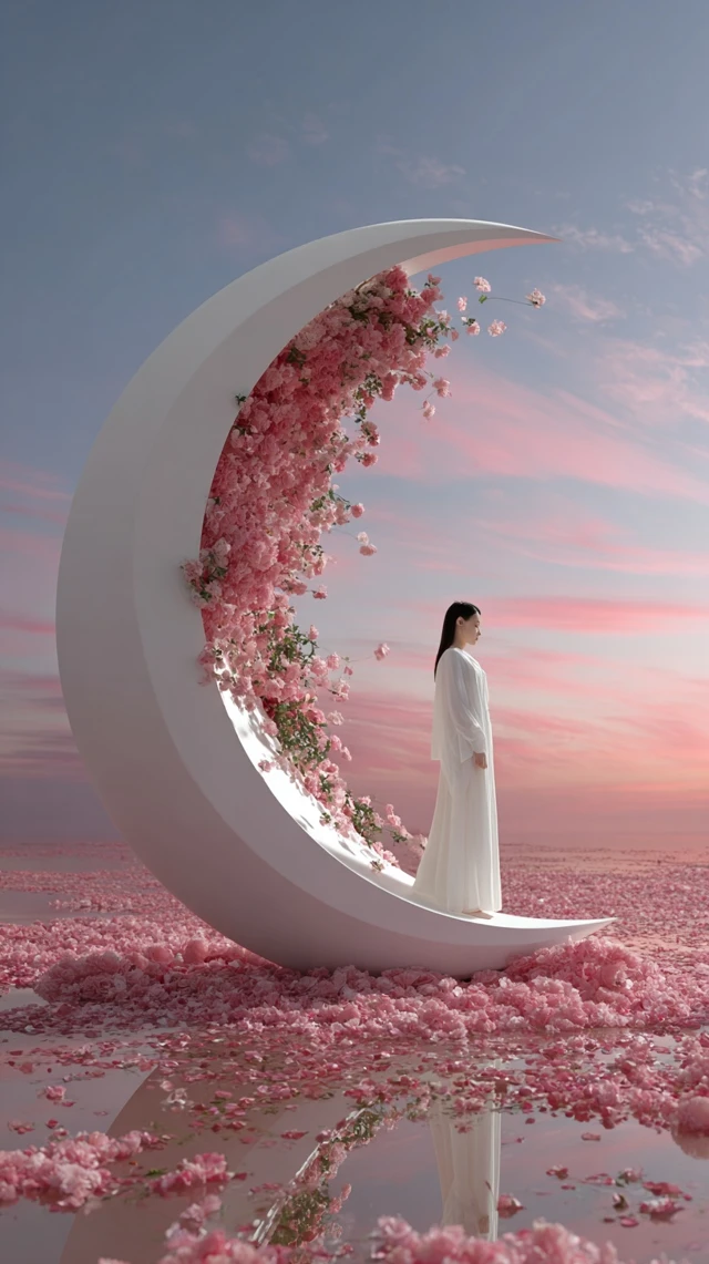 Dreamy Woman and Moon Floral Installation