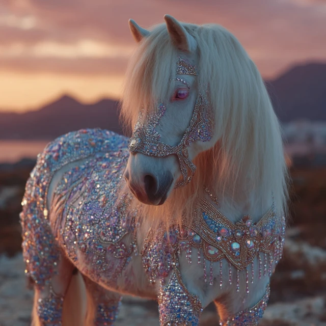 Sparkling Horse Sunset Beautiful Rhinestones Glittering