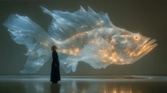 Anglerfish Sculpture in Glass Room