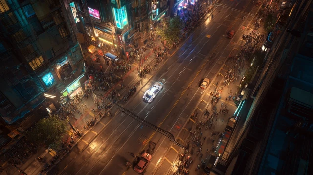 Cyberpunk City at Night Aerial View