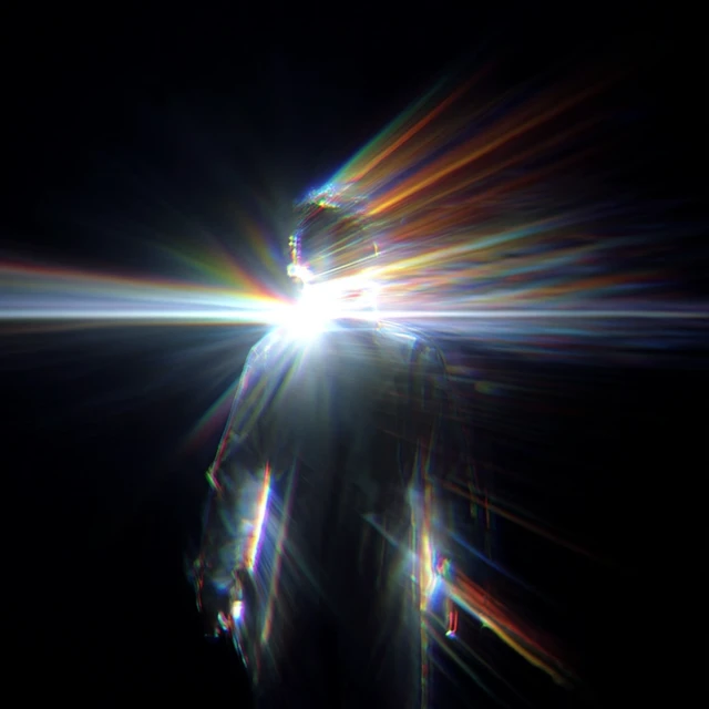 Abstract Future Runner with Rainbow Light Beams