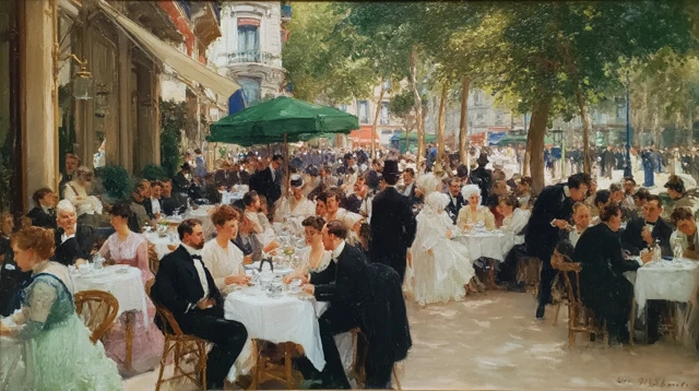 1900s Parisian Bistro Oil Painting by Sargent