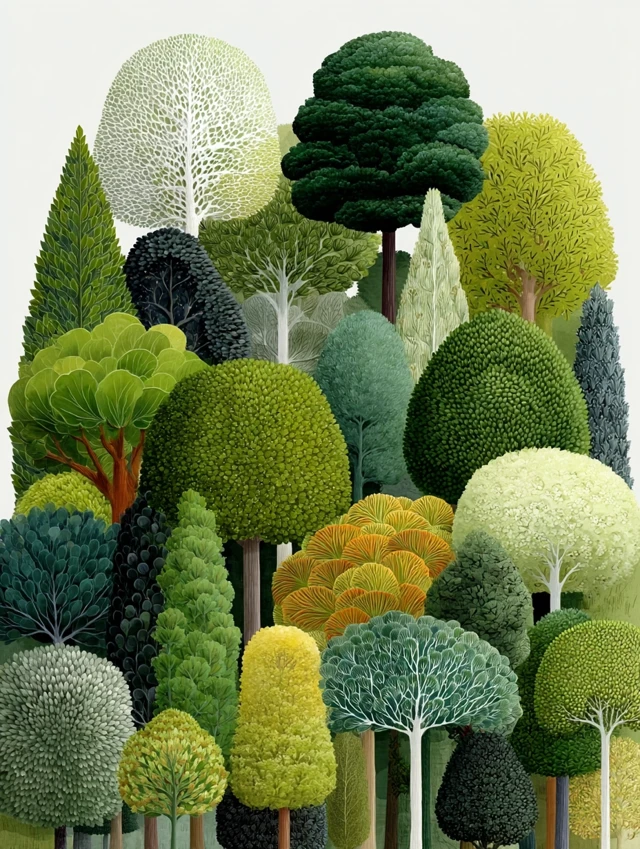 Lush Forest Illustration with Zentangle Leaves