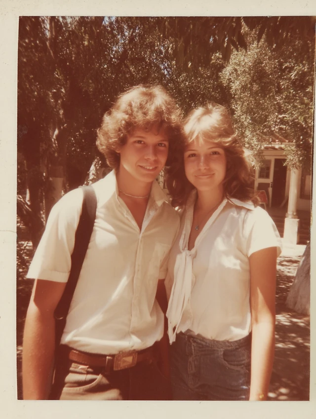 Polaroid Photo of Young Couple at University