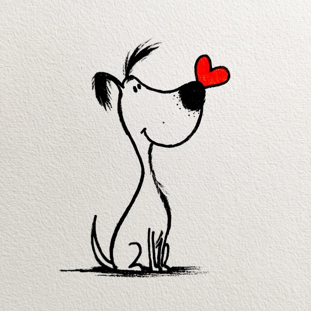 Dog Holding Heart Simple Drawing