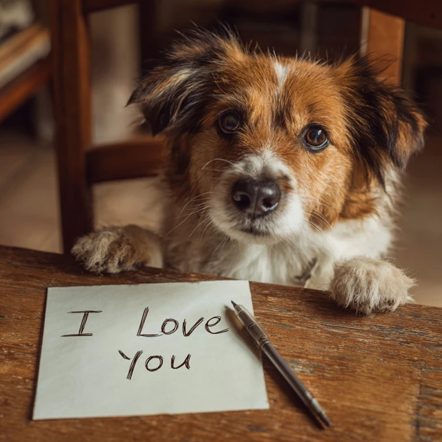 Dog Writing I Love You Romantic Pet Art