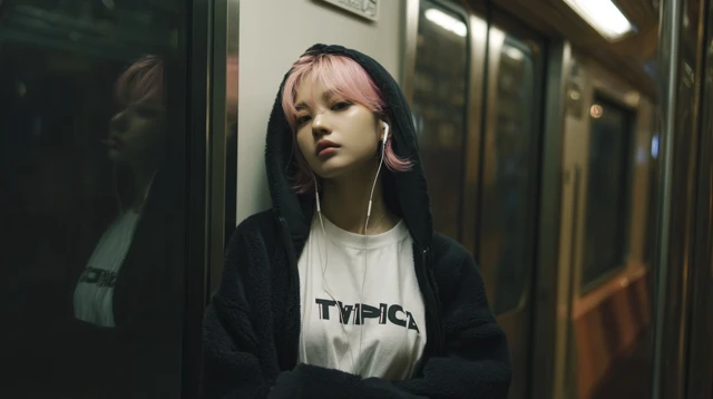 Japanese Woman on Subway at Night - Moody Photography