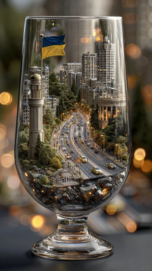 Mariupol Cityscape in a Crystal Goblet