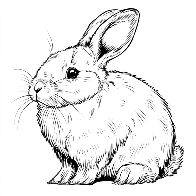 Line Art Rabbit Illustration For Coloring Book